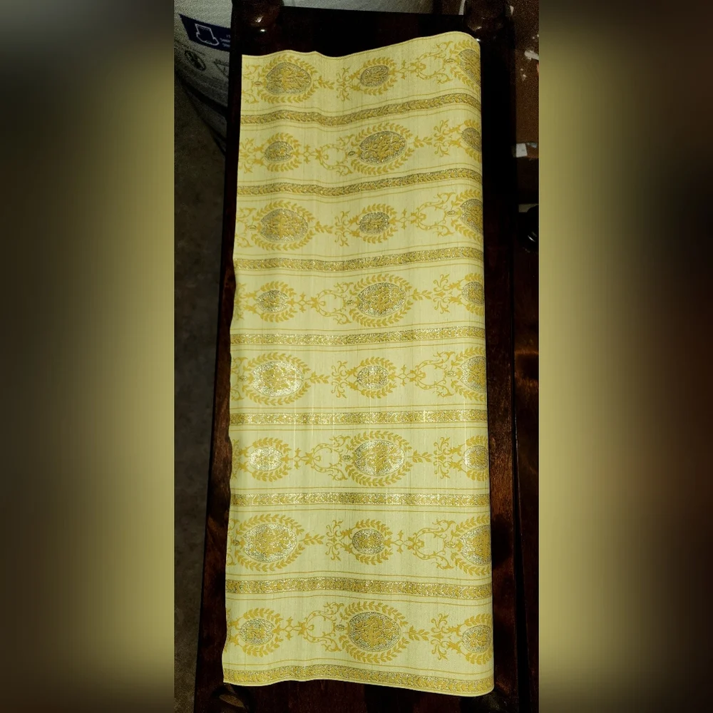 Vintage 1960s 1970s Royal Yellow Damask Victorian Wall Paper Roll